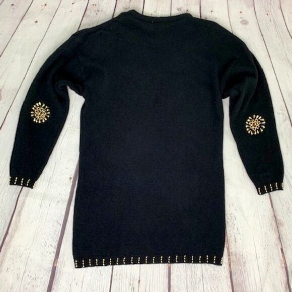 80s VTG MARSHALL ROUSSO GOLD BEADED LONG SWEATER M - Picture 4 of 6